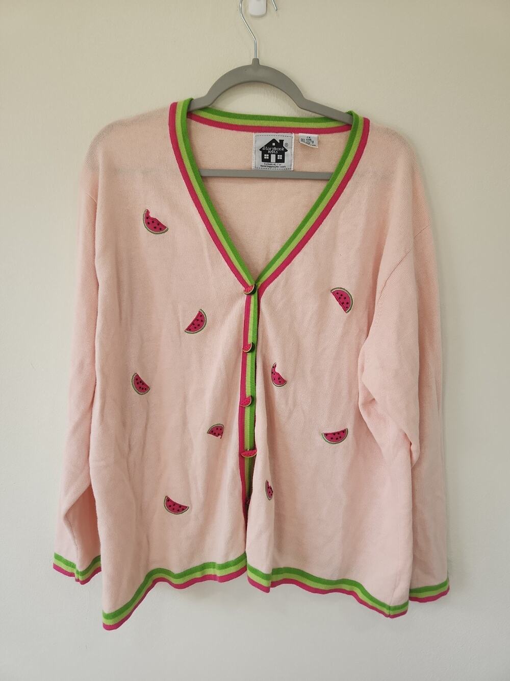 Vintage Storybook Knits Watermelon Cardigan Sweater Cottagecore Womens 2X